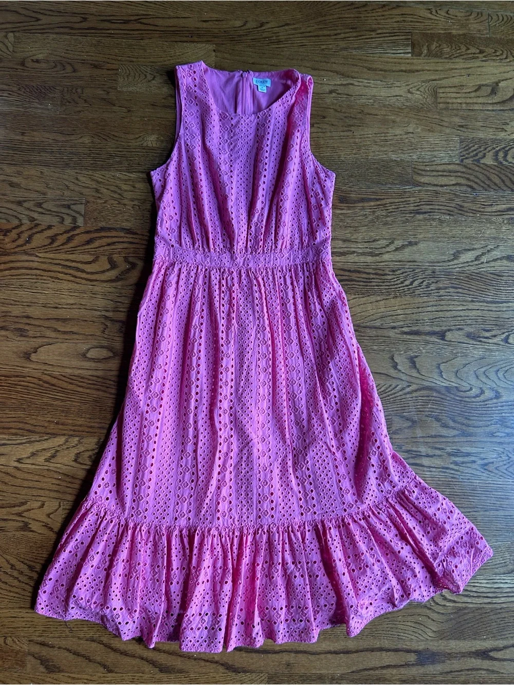 J.Crew Factory Pink Eyelet Midi Dress Size 2 Sleeveless Cotton Ruffle Hem